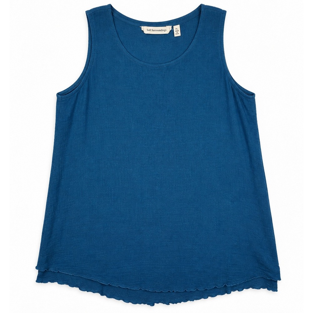 Soft Surroundings Cotton Crinkle Gauze Tank Top Tunic Teal Blue Lettuce Edge PXL